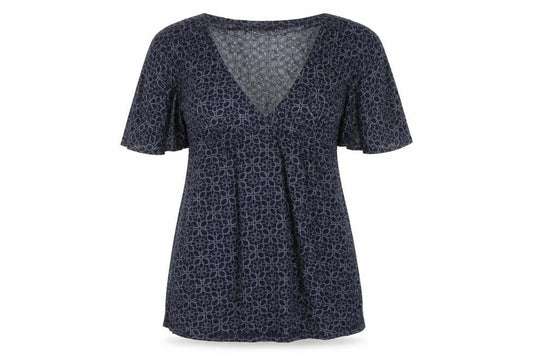 Front view of Next Women's Blue Floral V-Neck Dress, size 12