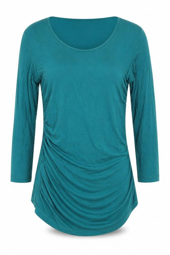 Front view of Linea Women's Green 3/4 Sleeve Top, size M