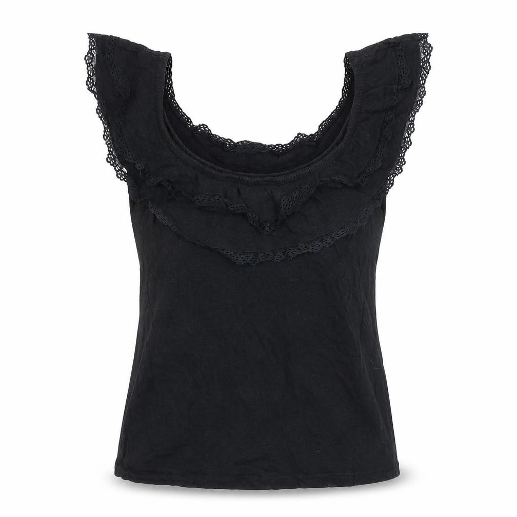 Front view of Brave Soul Women's Black Ruffle Accented Top -, size S