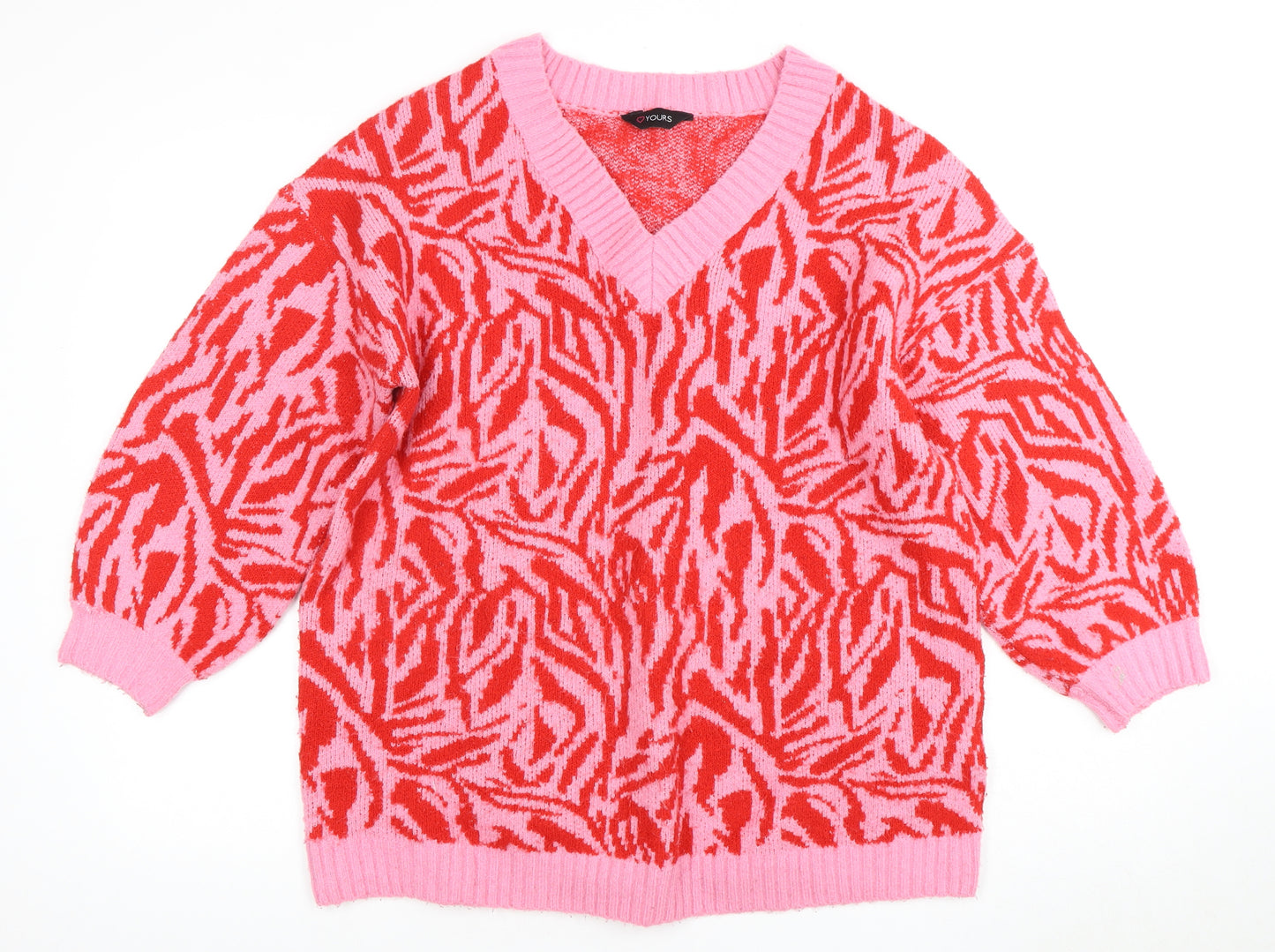 Yours Women's Pink Animal Print Pullover V-Neck Jumper
