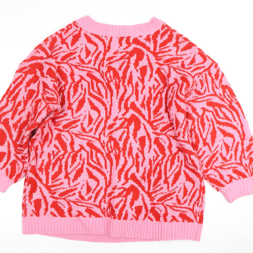 Yours Women's Pink Animal Print Pullover V-Neck Jumper