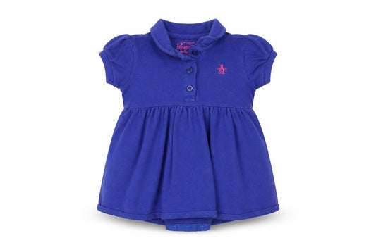 Front view of Original Penguin unisex blue shirt dress 3-6 months