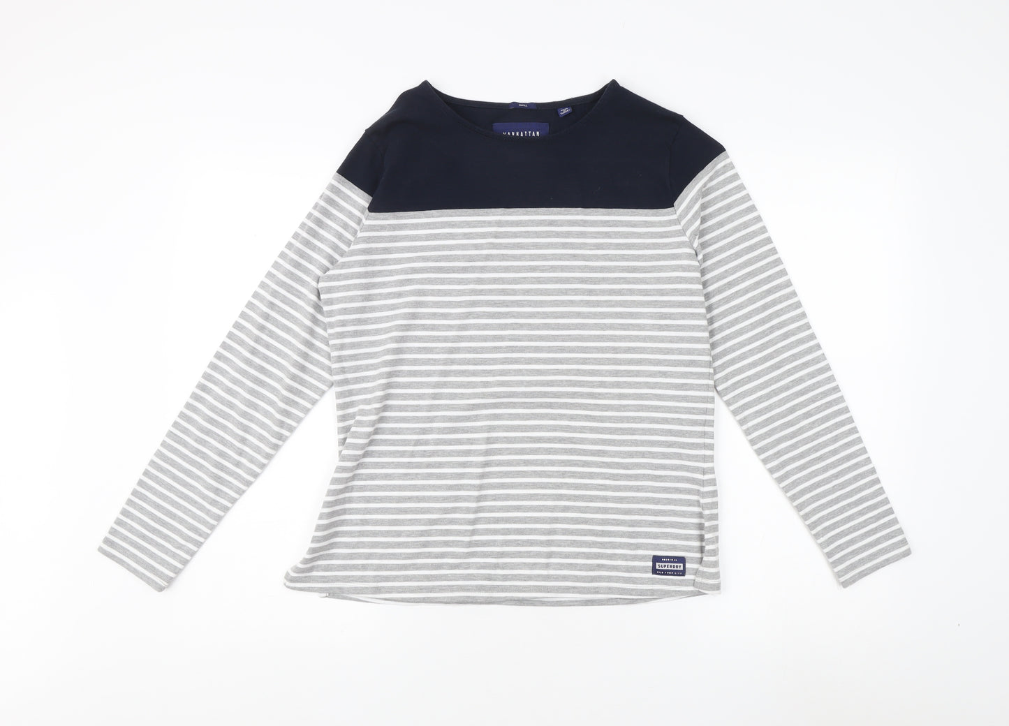 Superdry Women's Grey Blue Striped T-Shirt Size 10
