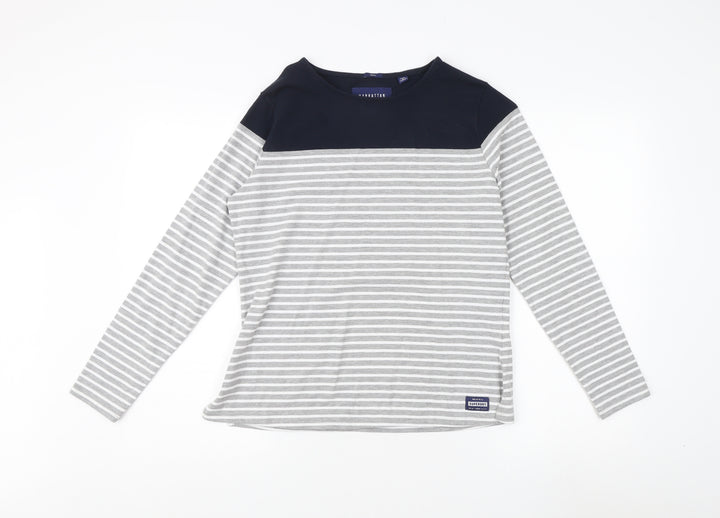 Superdry Women's Grey Blue Striped T-Shirt Size 10