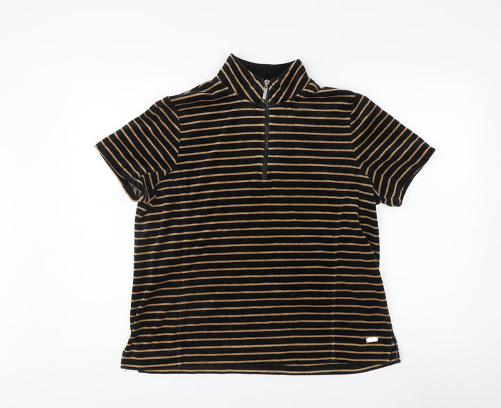 TIGI Women's Black Striped Polo Shirt, Size 14/16