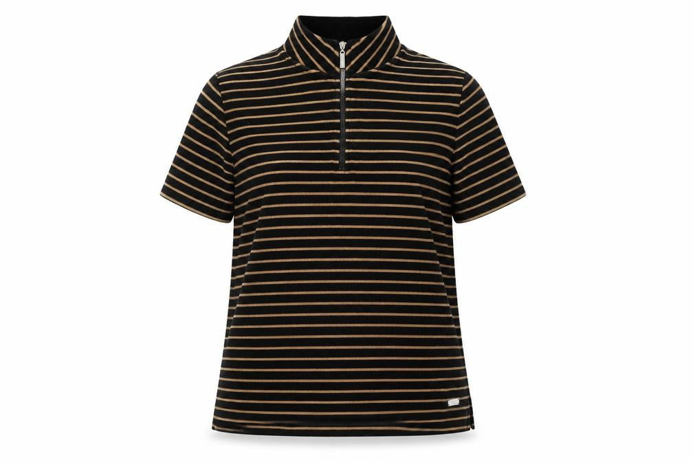 TIGI Women's Black Striped Polo Shirt, Size 14/16