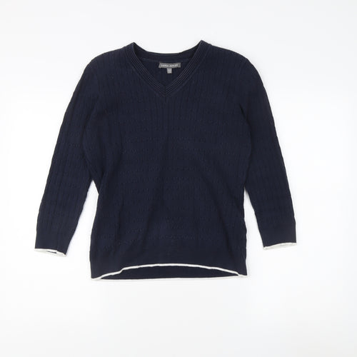Laura Ashley Women's Blue V-Neck Knit Pullover Jumper Size 10