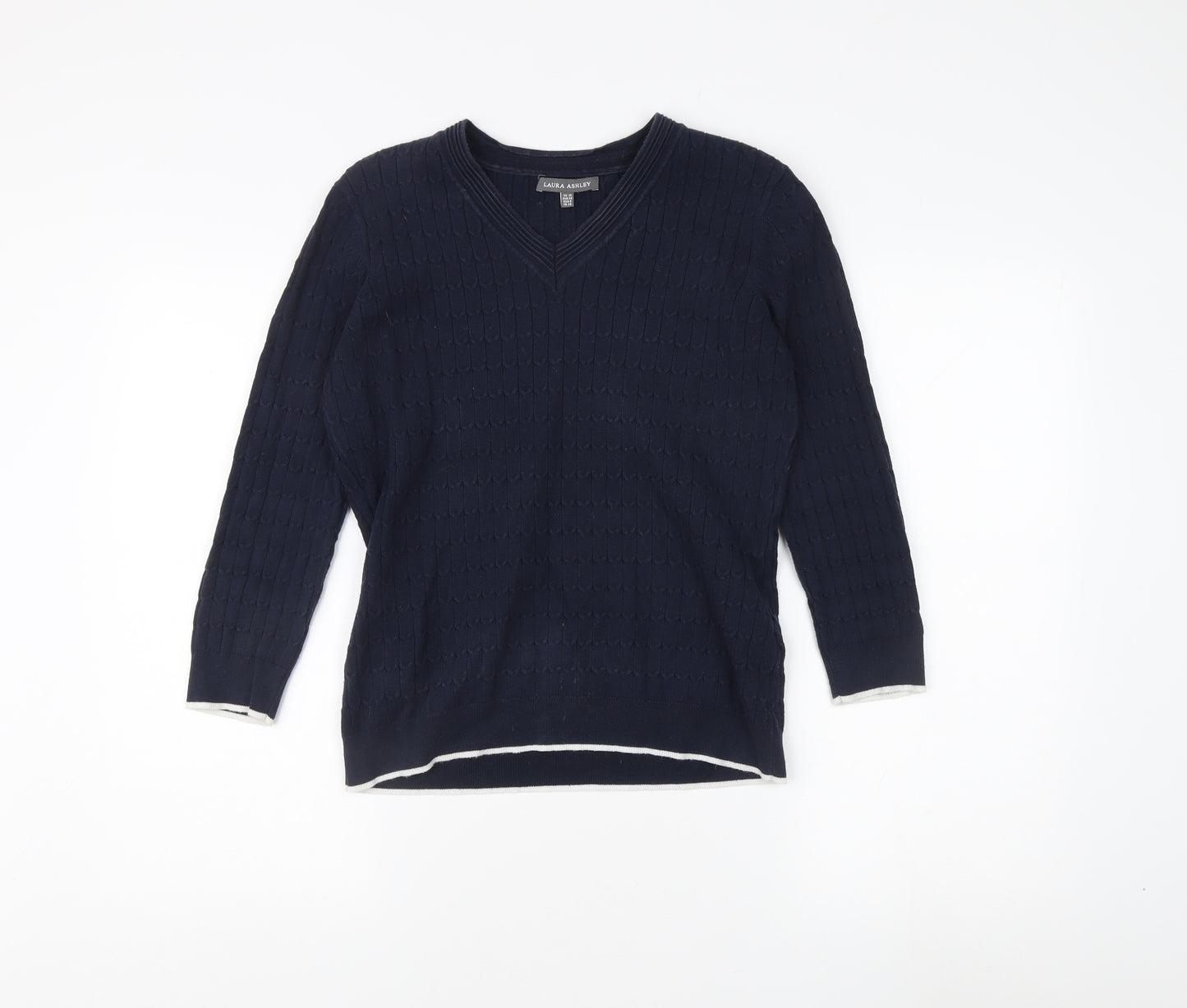 Laura Ashley Women's Blue V-Neck Knit Pullover Jumper Size 10