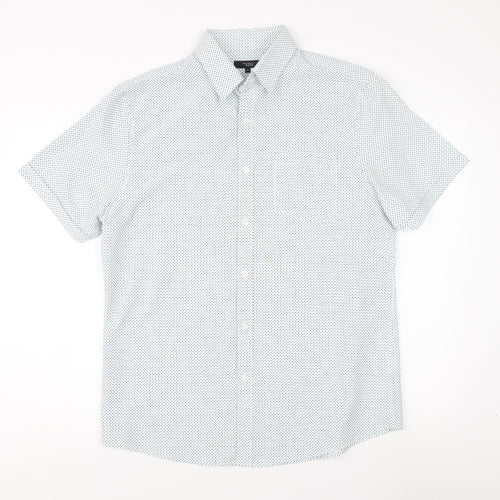 Thomas Nash Men's White Polka Dot Short Sleeve Shirt M