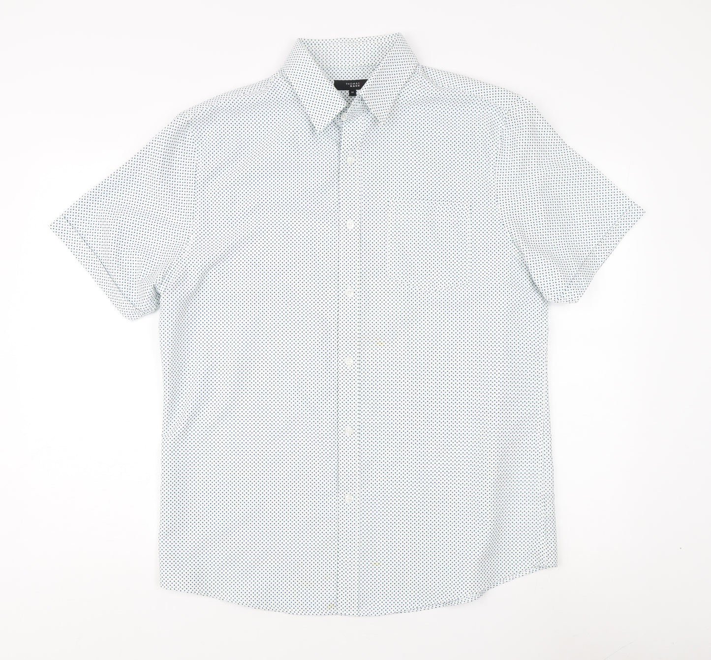 Thomas Nash Men's White Polka Dot Short Sleeve Shirt M