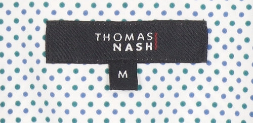 Thomas Nash Men's White Polka Dot Short Sleeve Shirt M