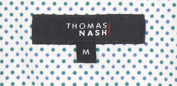 Thomas Nash Men's White Polka Dot Short Sleeve Shirt M