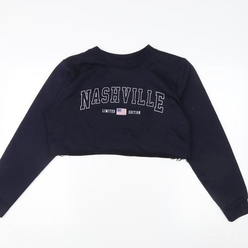 Boohoo Women's Blue Cropped Pullover Sweatshirt, UK 12