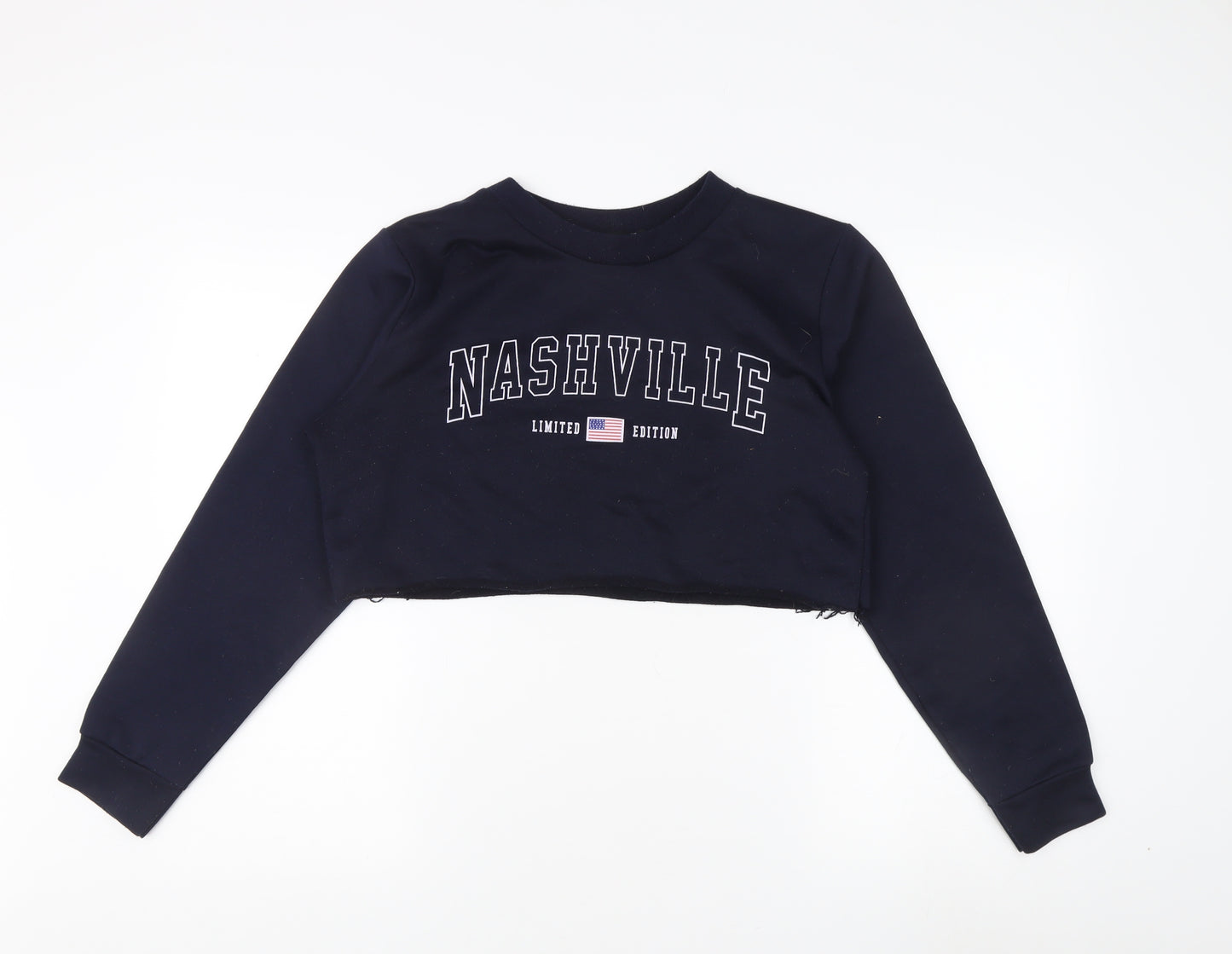 Boohoo Women's Blue Cropped Pullover Sweatshirt, UK 12