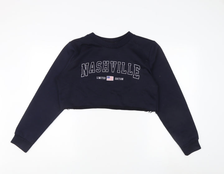Boohoo Women's Blue Cropped Pullover Sweatshirt, UK 12