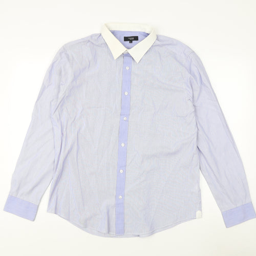 Thomas Nash Men's Blue Striped Dress Shirt L