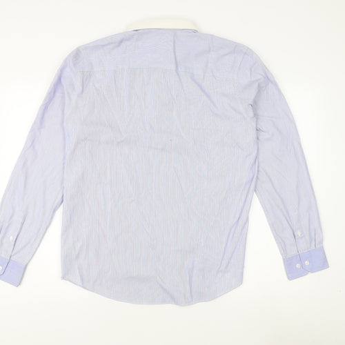 Thomas Nash Men's Blue Striped Dress Shirt L