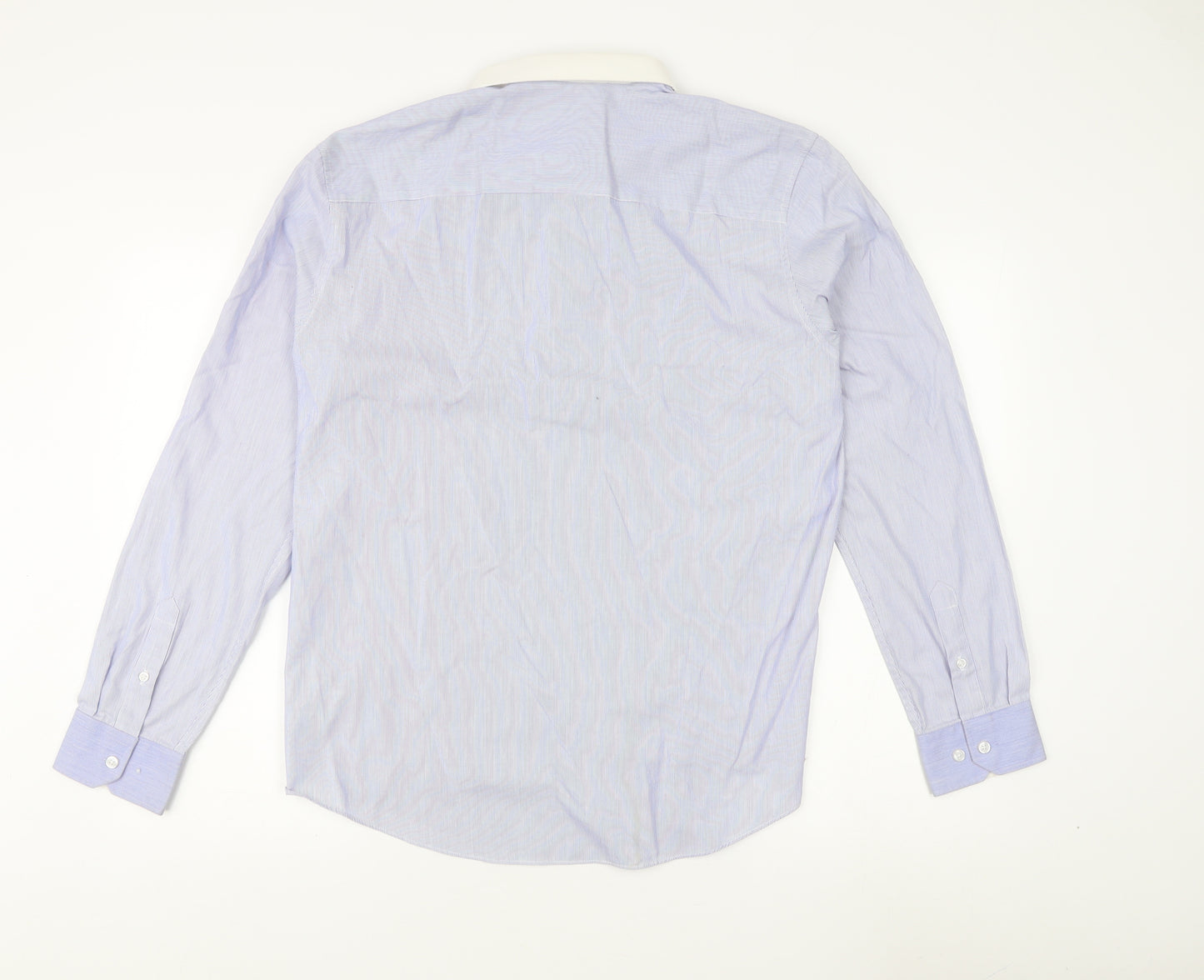 Thomas Nash Men's Blue Striped Dress Shirt L