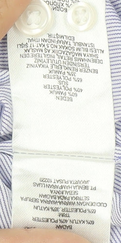 Thomas Nash Men's Blue Striped Dress Shirt L
