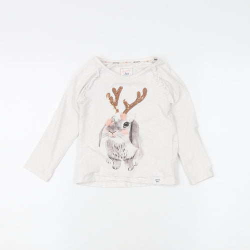 Mantaray Girls Ivory Rabbit T-Shirt 3-4 Years Sequin Accent