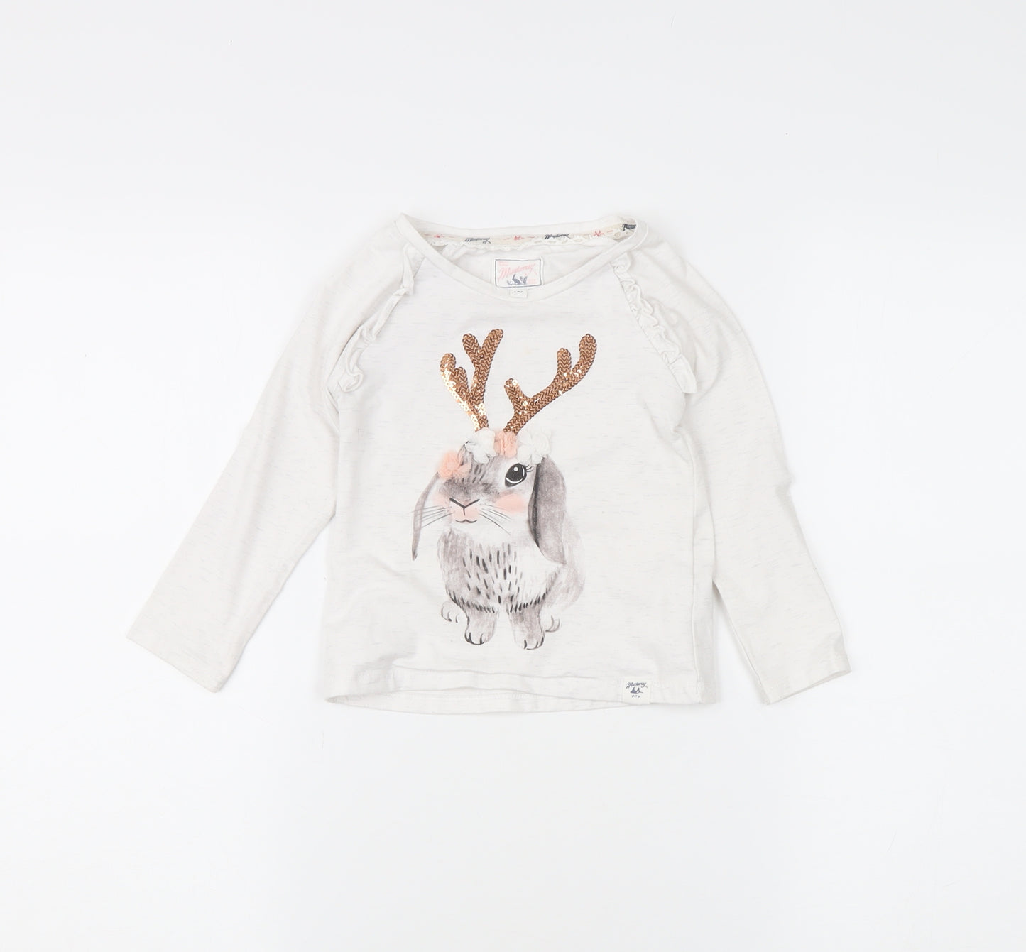 Mantaray Girls Ivory Rabbit T-Shirt 3-4 Years Sequin Accent