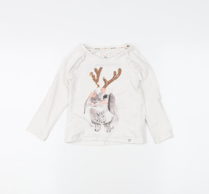 Mantaray Girls Ivory Rabbit T-Shirt 3-4 Years Sequin Accent