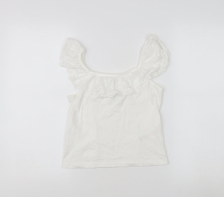 Jeff & Co Girls White Cotton Ruffle Camisole Blouse 10-11 Years