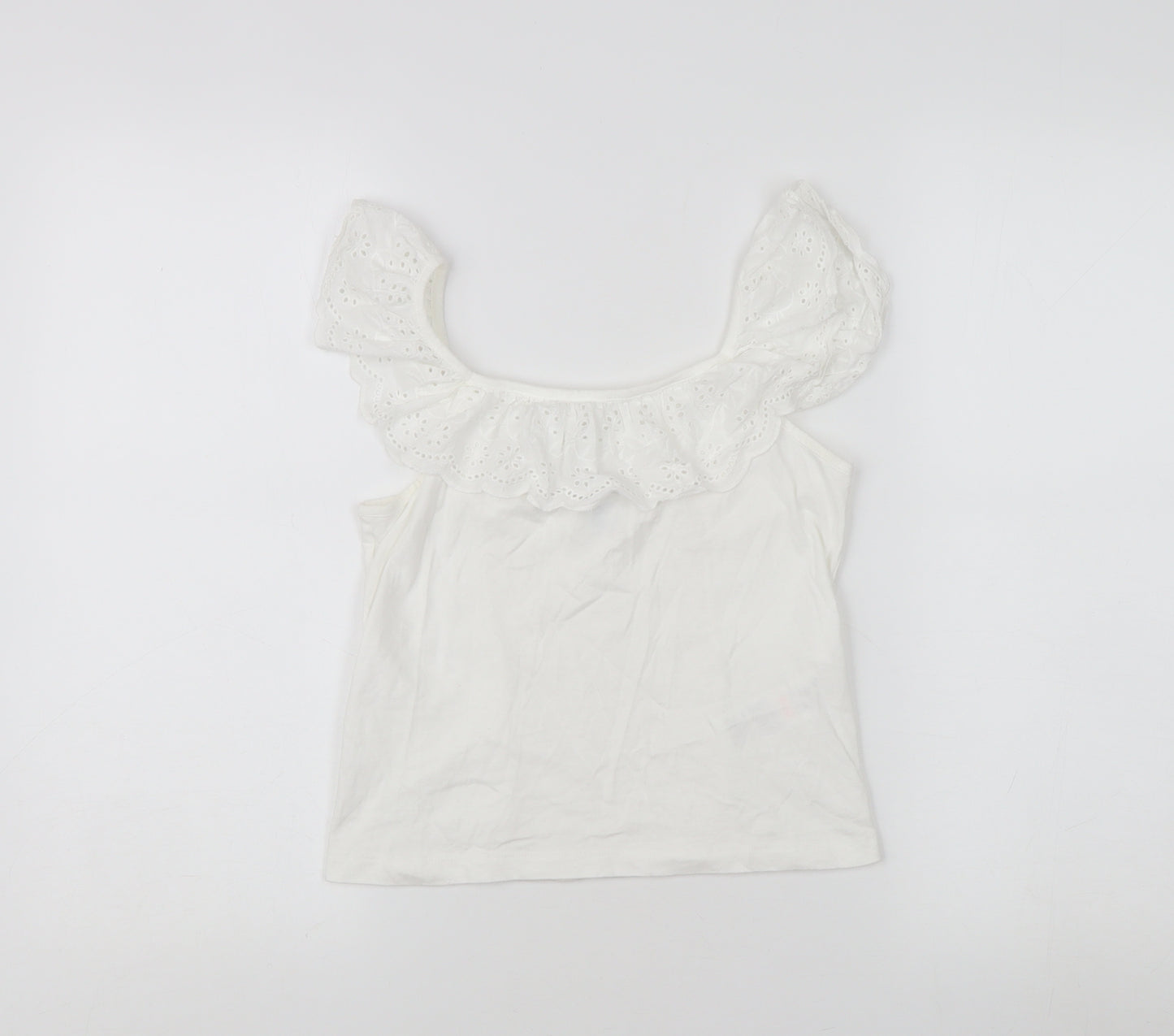 Jeff & Co Girls White Cotton Ruffle Camisole Blouse 10-11 Years