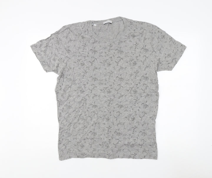 Selected Homme Mens Grey Floral T-Shirt Size L