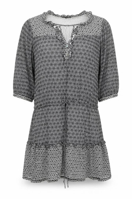 Front view of Next Women's Grey A-Line Dress, size 12, Casual Bohemian