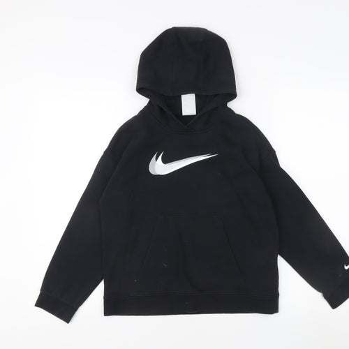 Nike Boys Black Pullover Hoodie, Relaxed Fit, 8-9 Years