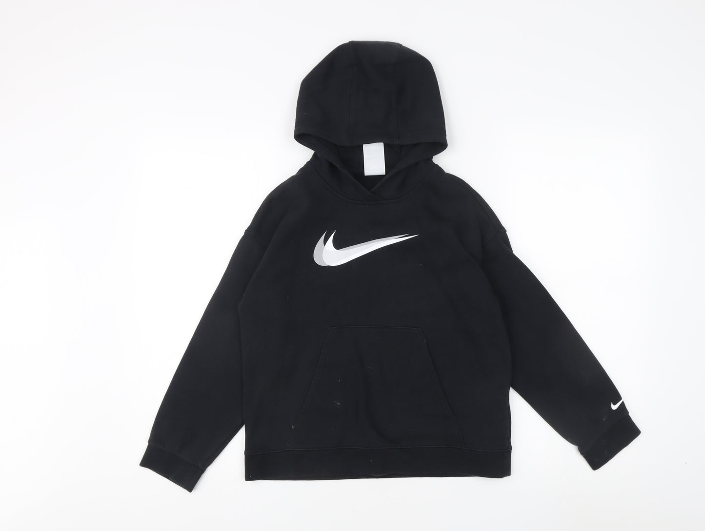 Nike Boys Black Pullover Hoodie, Relaxed Fit, 8-9 Years