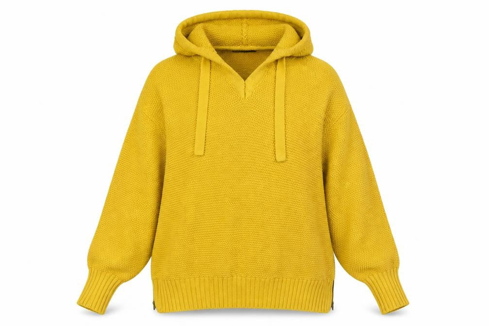 Front view of Cynthia Rowley Women's Yellow Hooded Jumper L