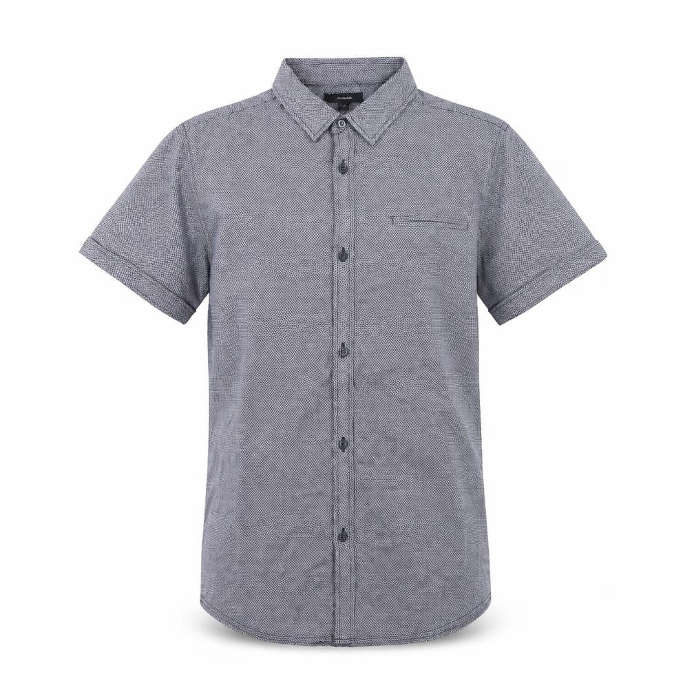 Front view of Autograph boys’' grey check button-up shirt 13-14 years