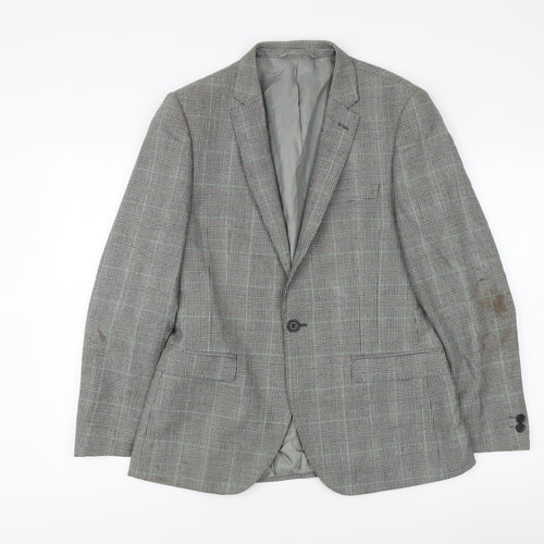 Moss London Men's Grey Check Blazer, Size 38S, Wool