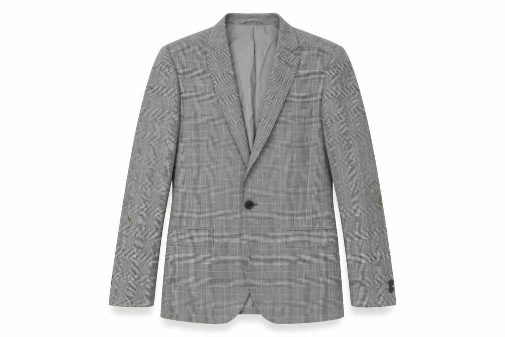 Front view of Moss London Men's Grey Check Blazer, Size 38S, Wool