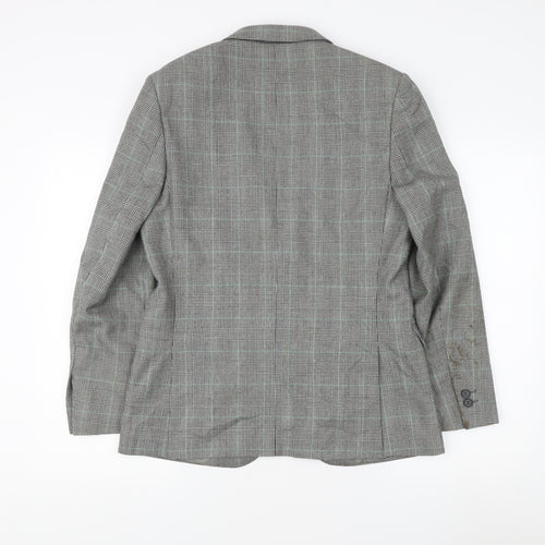 Moss London Men's Grey Check Blazer, Size 38S, Wool