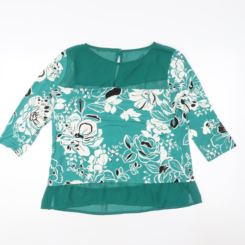 BHS Women's 3/4 Sleeve Green Floral Top Size 16