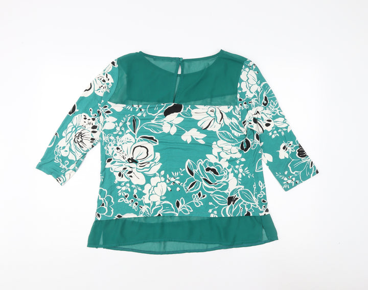 BHS Women's 3/4 Sleeve Green Floral Top Size 16