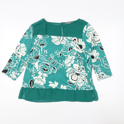 BHS Women's 3/4 Sleeve Green Floral Top Size 16