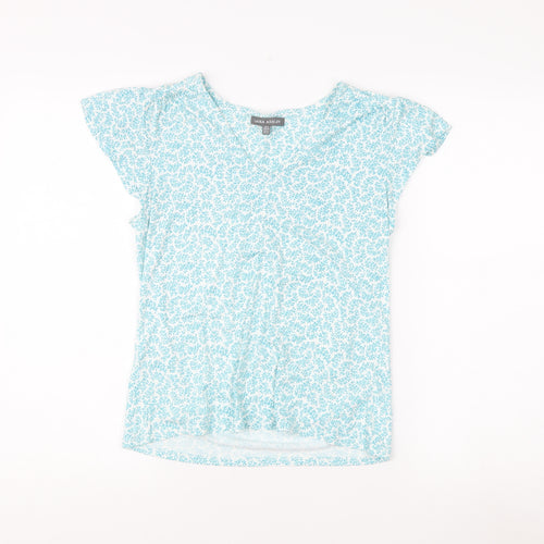 Laura Ashley Women's Blue Floral Blouse, Size 8, Cap Sleeve
