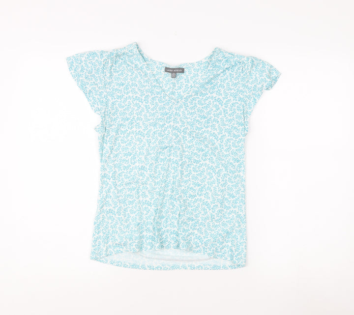 Laura Ashley Women's Blue Floral Blouse, Size 8, Cap Sleeve