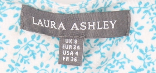 Laura Ashley Women's Blue Floral Blouse, Size 8, Cap Sleeve