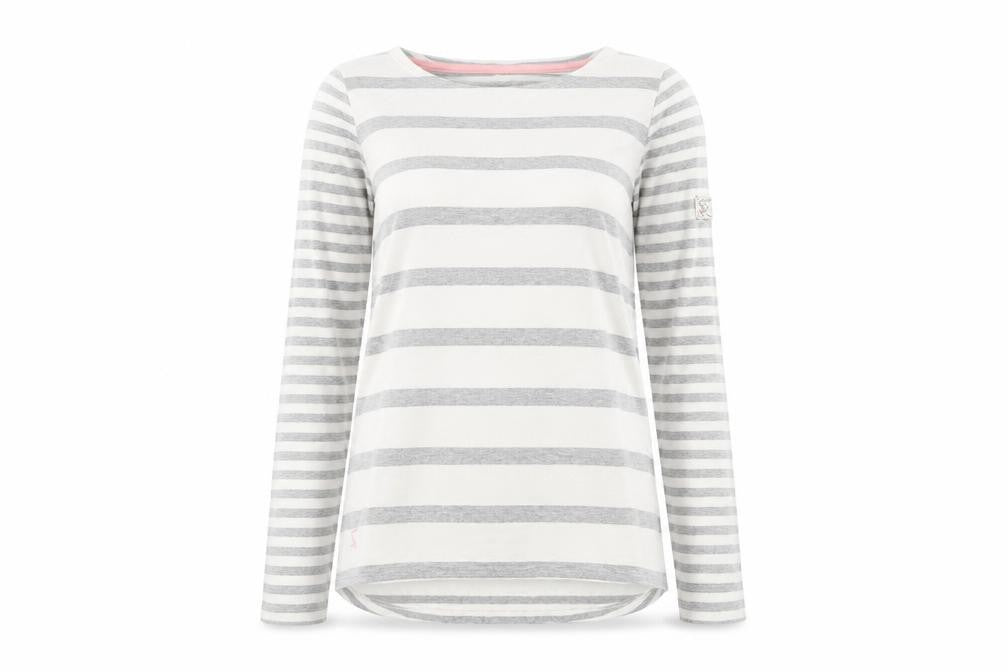 Joules Women's Grey Striped Long Sleeve T-Shirt