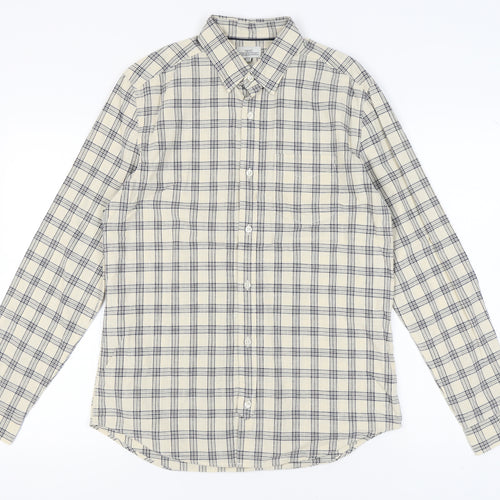 Next Men's Beige Check Button-Up Long Sleeve Shirt M
