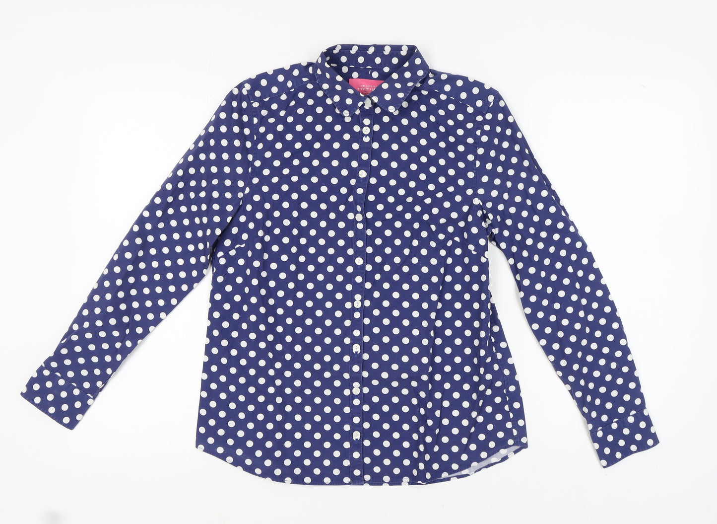 Charles Tyrwhitt Women's Blue Polka Dot Button-Up Shirt 12