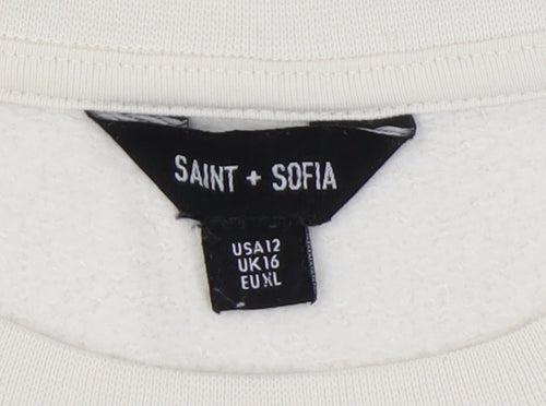 Saint + Sofia Women's Ivory Pullover Sweatshirt UK 16