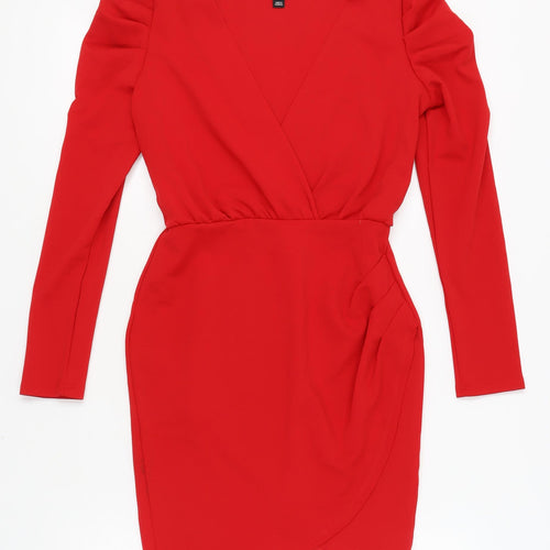 River Island Red Long Sleeve Wrap Dress, Size 8 Women