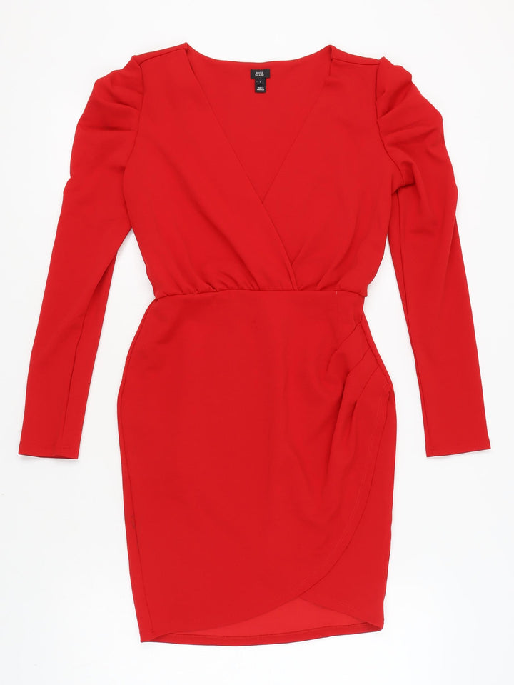 River Island Red Long Sleeve Wrap Dress, Size 8 Women