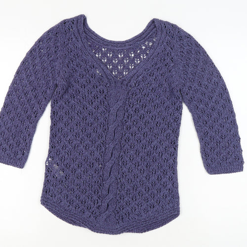 Monsoon Women's Purple V-Neck 3/4 Sleeve Jumper